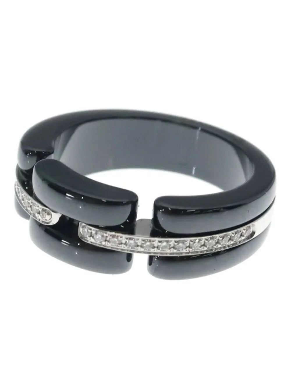 Chanel Ultra SE 18k White Gold Diamond Ring 52 Black Creasing Lamic